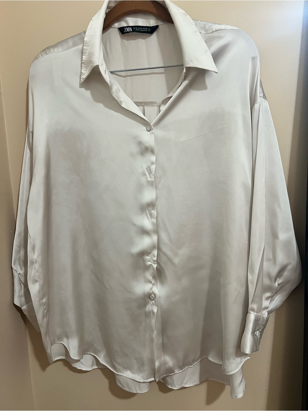 ZARA Ivory Satin Button-Down Blouse